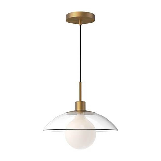Alora Lighting Francesca 12-in Aged Gold/clear Glass 1 Light Pendant