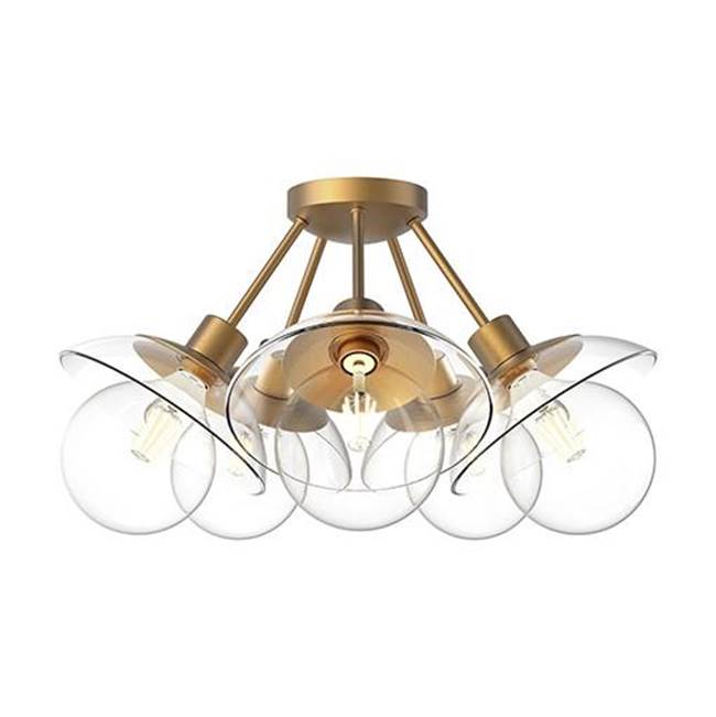 Alora Lighting Francesca 20-in Aged Gold/clear Glass 5 Lights Semi Flush Mount