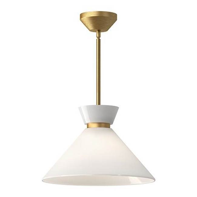 Alora Lighting Halston 14-in Brushed Gold/glossy Opal Glass 1 Light Pendant