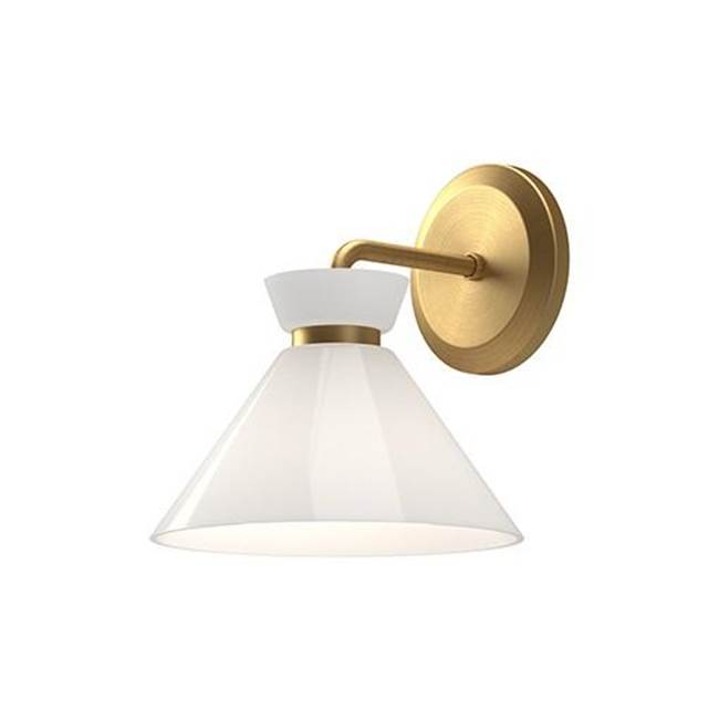 Alora Lighting Halston 8-in Brushed Gold/glossy Opal Glass 1 Light Wall/vanity