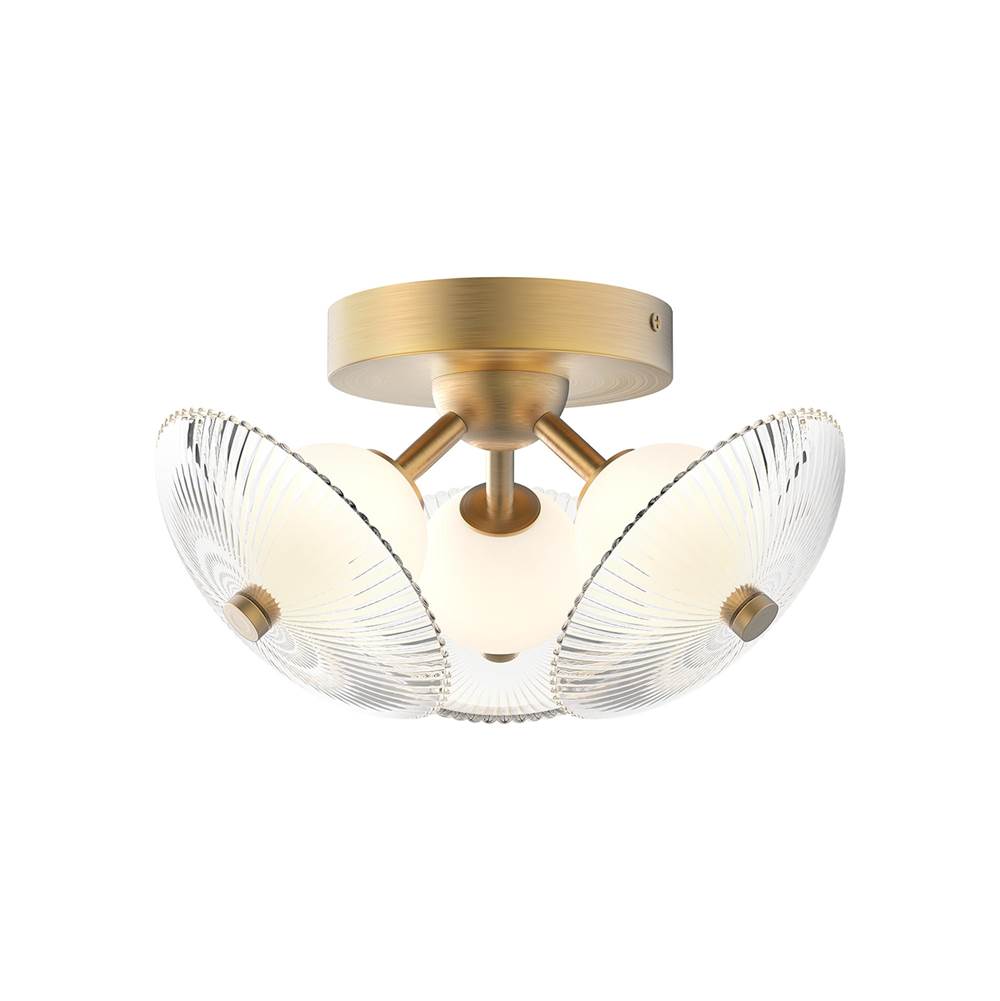 Alora Lighting Hera 12-in Brushed Gold/clear Ribbed Glass Led Flush Mount