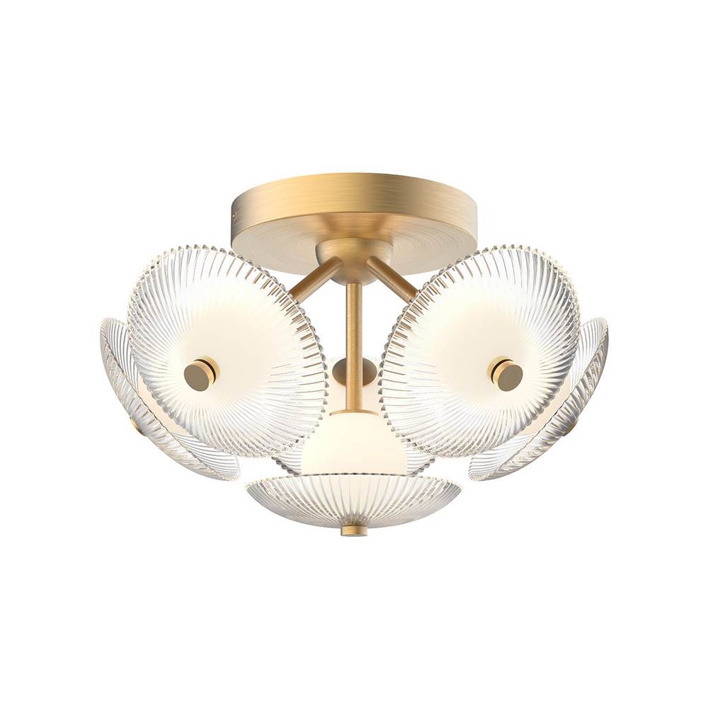 Alora Lighting Hera 16-in Brushed Gold/clear Ribbed Glass Led Flush Mount