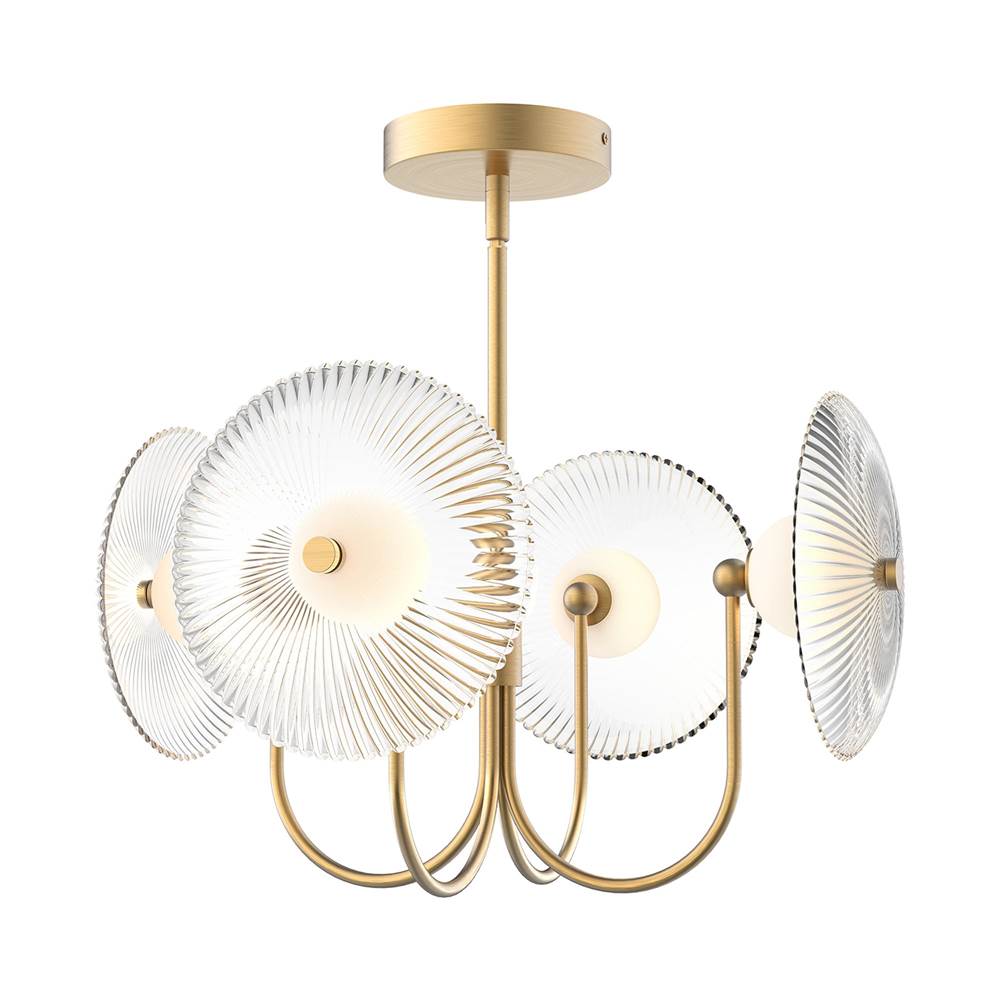 Alora Lighting Hera 21-in Brushed Gold/clear Ribbed Glass Led Pendant