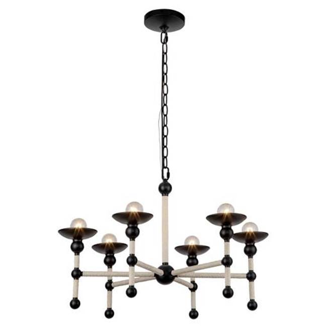 Alora Lighting Nadine 25-in Matte Black/cotton 6 Lights Chandeliers
