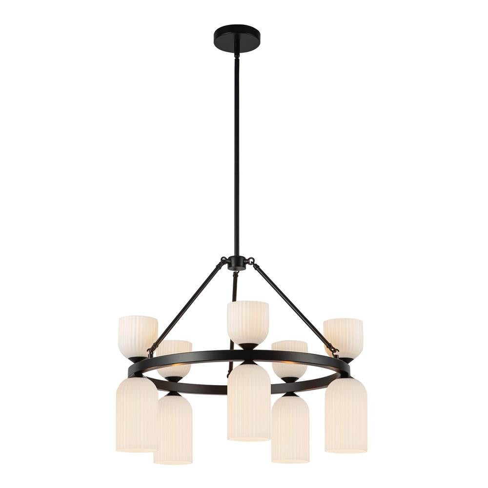 Alora Lighting CH442626MBGR Matte Black,Glossy Ribbed Opal Glass Nelly 26-in Matte Black/glossy Ribbed Opal Glass Socket Chandelier Image 4