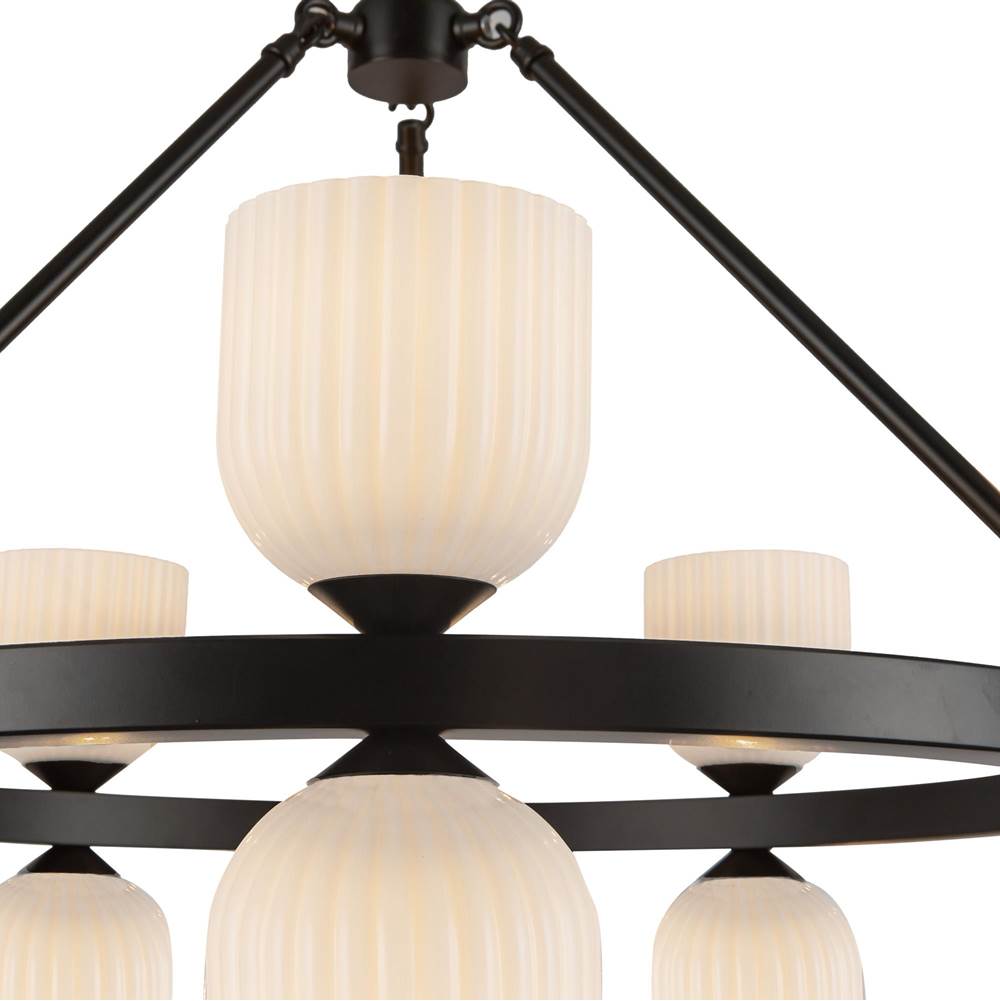 Alora Lighting CH442626MBGR Matte Black,Glossy Ribbed Opal Glass Nelly 26-in Matte Black/glossy Ribbed Opal Glass Socket Chandelier Image 2
