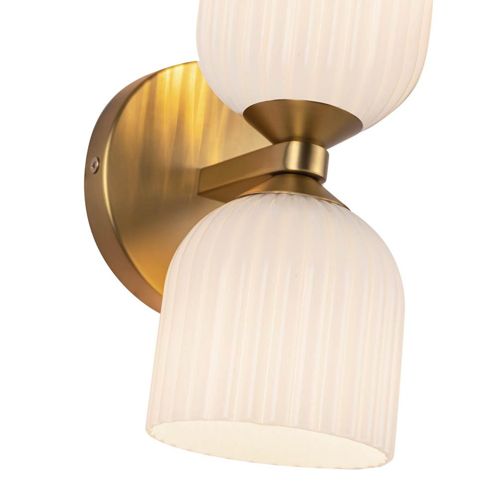Alora Lighting WV442612BGGR Brushed Gold,Glossy Ribbed Opal Glass Nelly 12-in Brushed Gold/glossy Ribbed Opal Glass Socket Wall/vanity Light Image 2