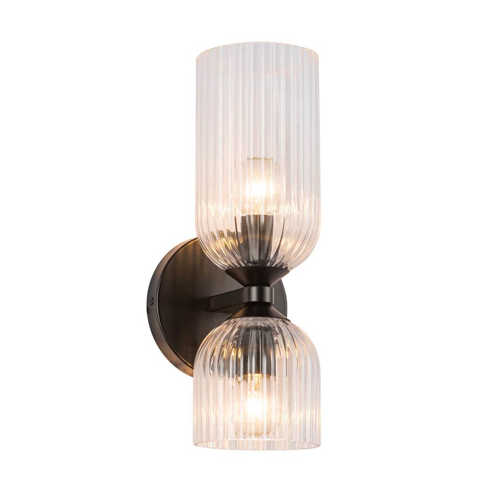 Alora Lighting WV442612MBCR Matte Black,Clear Ribbed Glass Nelly 12-in Matte Black/clear Ribbed Glass Socket Wall/vanity Light Image 3