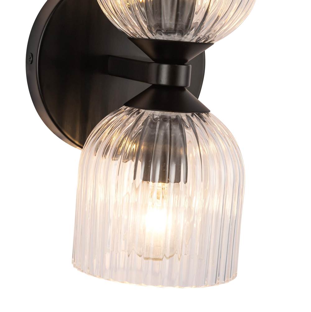 Alora Lighting WV442612MBCR Matte Black,Clear Ribbed Glass Nelly 12-in Matte Black/clear Ribbed Glass Socket Wall/vanity Light Image 2