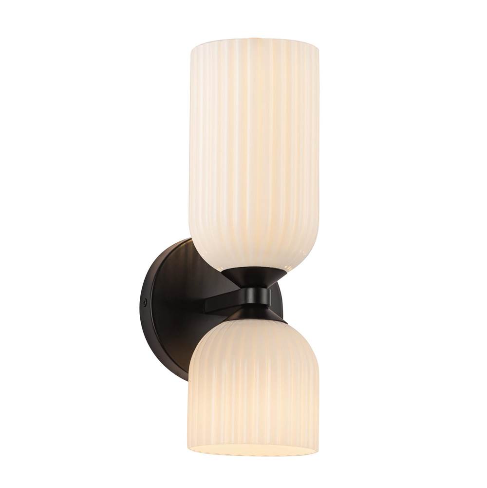 Alora Lighting WV442612MBGR Matte Black,Glossy Ribbed Opal Glass Nelly 12-in Matte Black/glossy Ribbed Opal Glass Socket Wall/vanity Light Image 3