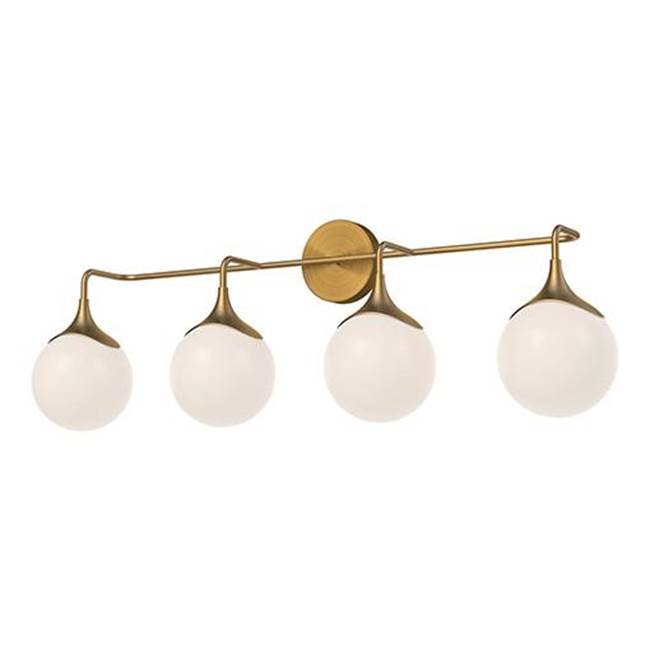 Alora Lighting Nouveau 35-in Aged Gold/opal Matte Glass 4 Lights Vanity