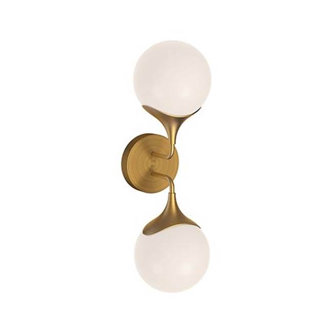 Alora Lighting Nouveau 19-in Aged Gold/opal Matte Glass 2 Lights Wall/vanity