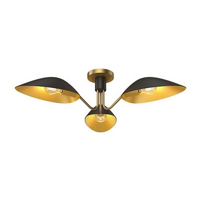 Alora Lighting Oscar 32-in Aged Gold/matte Black 3 Lights Semi Flush Mount