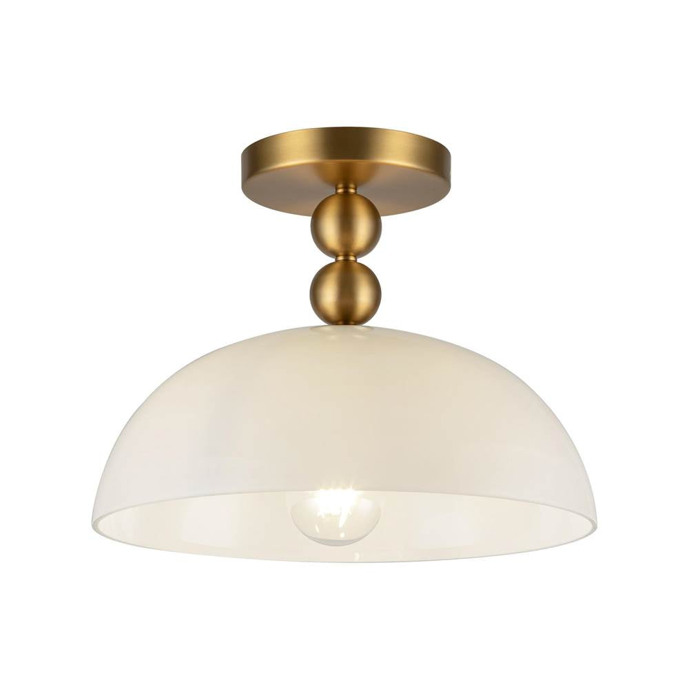 Alora Lighting SF459012BGGO Brushed Gold,Glossy Opal Glass Paisley 12-in Brushed Gold/glossy Opal Glass Socket Semi-flush Mount Image 1