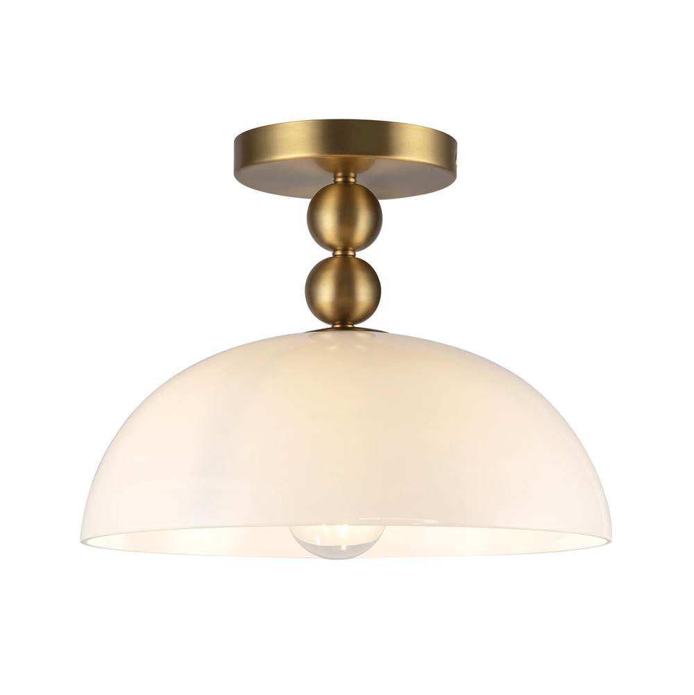 Alora Lighting Paisley 12-in Brushed Gold/glossy Opal Glass Socket Semi-flush Mount
