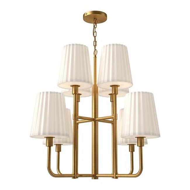 Alora Lighting Plisse 30-in Aged Gold/opal Matte Glass 8 Lights Chandeliers