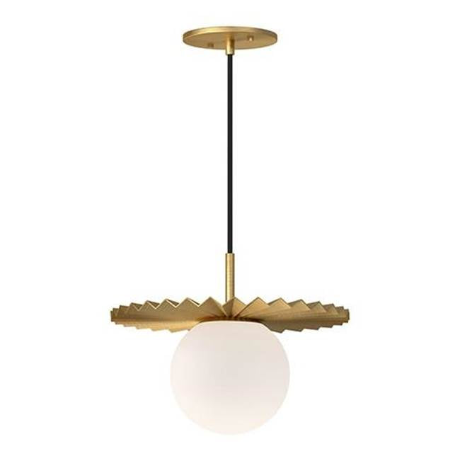 Alora Lighting Plume 12-in Brushed Gold/opal Matte Glass 1 Light Pendant
