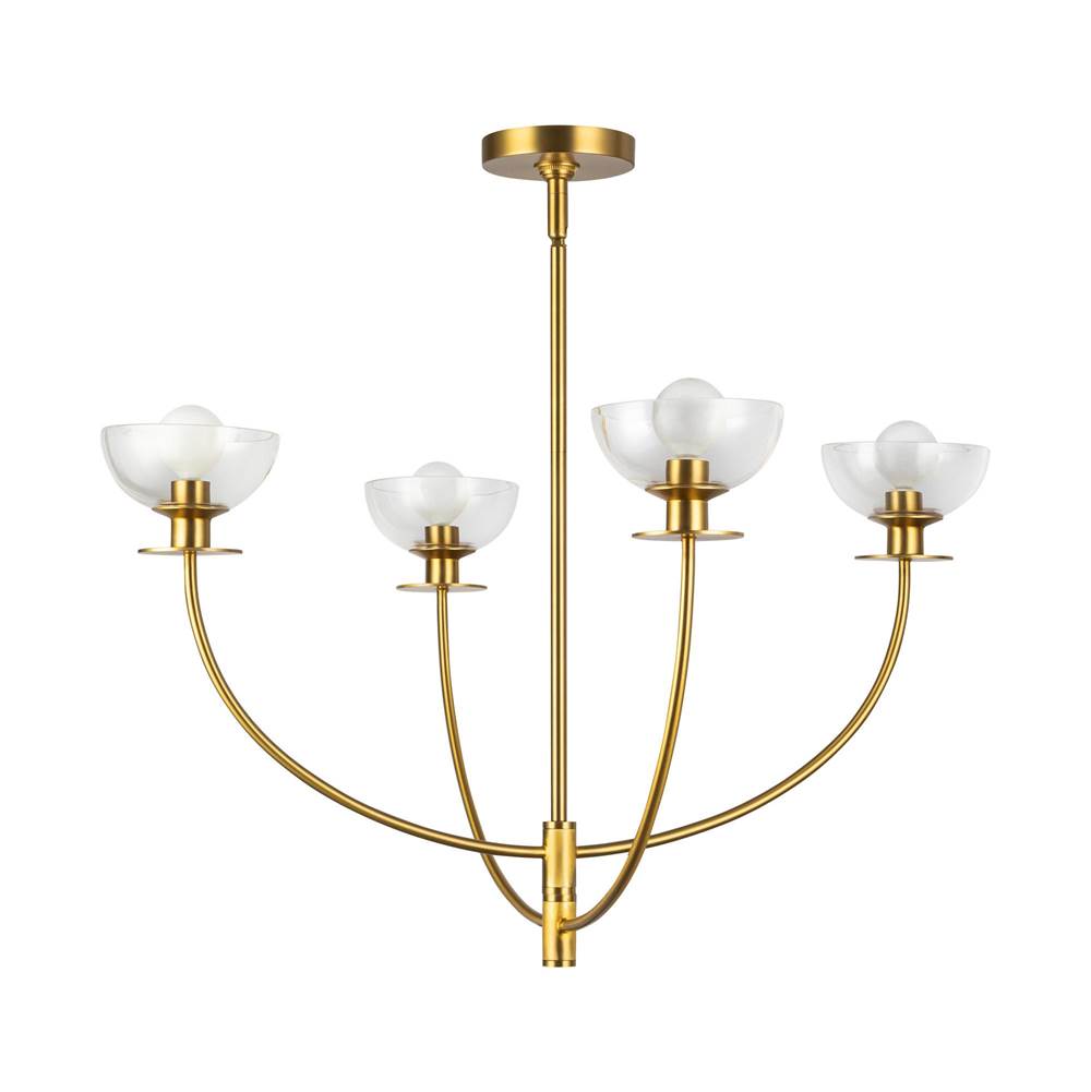Alora Lighting Sylvia 26-in Brushed Gold/clear Glass 4 Lights Chandelier