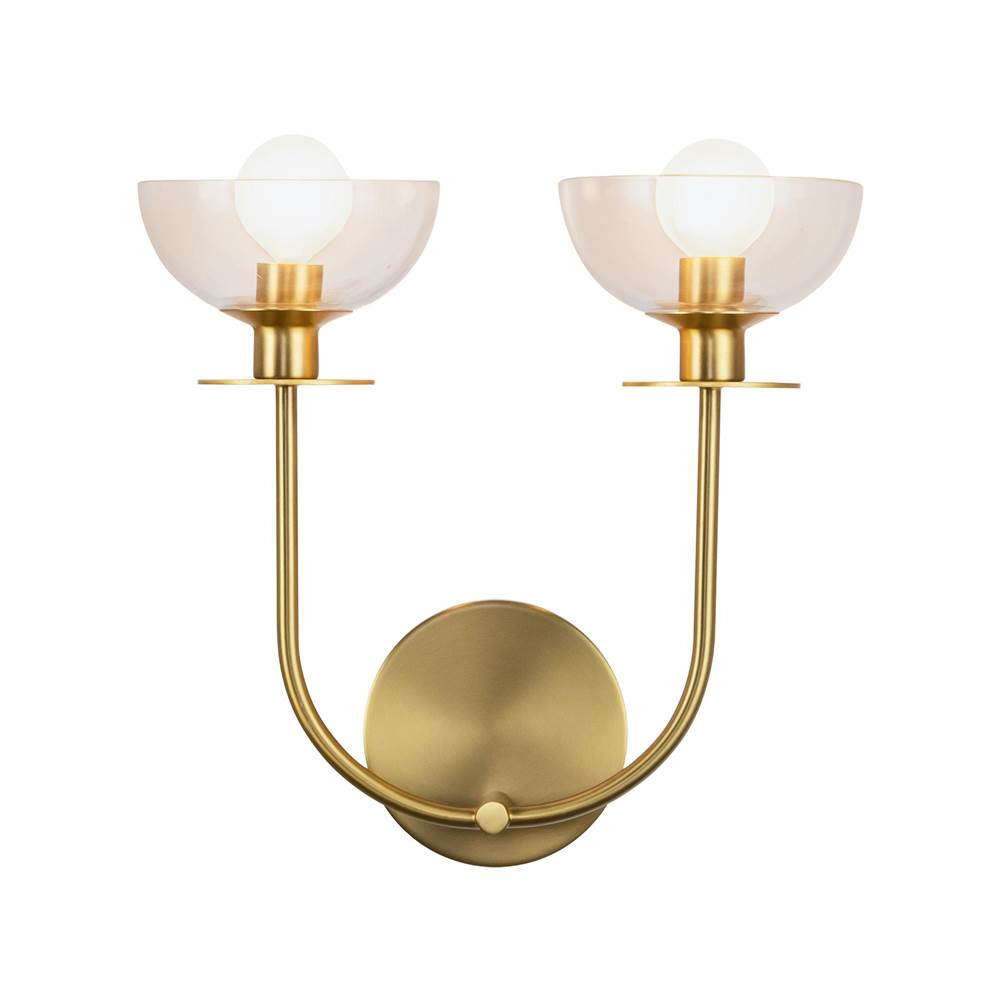 Alora Lighting WV515212BGCL Brushed Gold,Clear Glass Sylvia 12-in Brushed Gold/clear Glass 2 Lights Wall Vanity Image 1