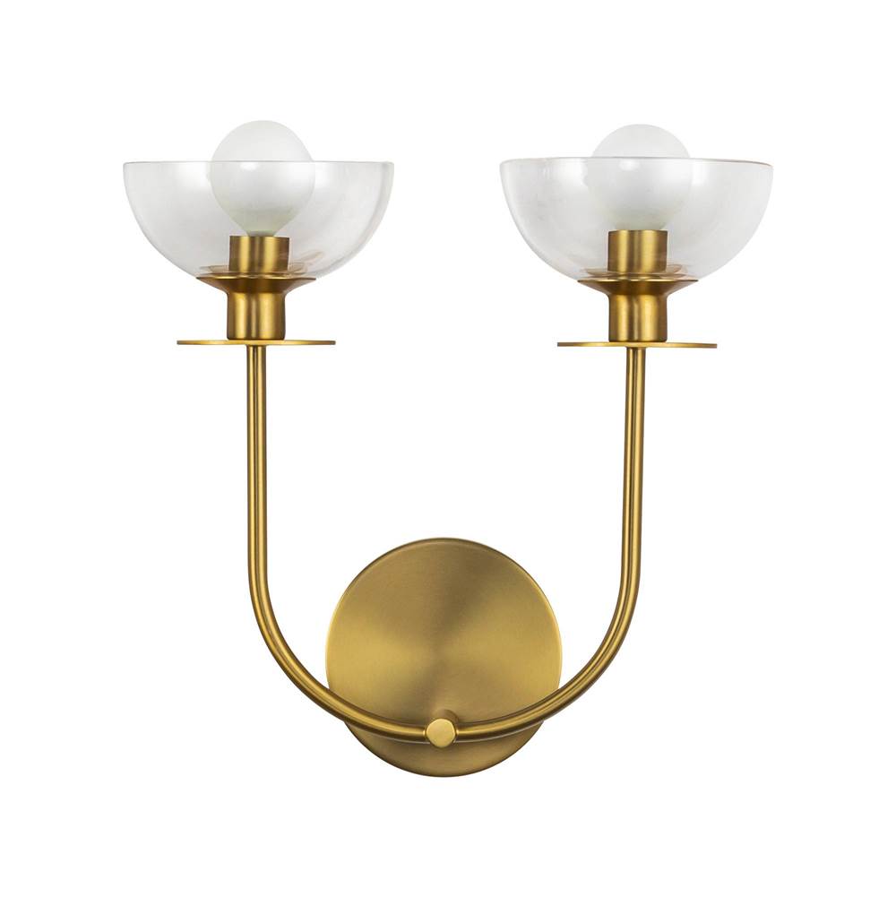 Alora Lighting Sylvia 12-in Brushed Gold/clear Glass 2 Lights Wall Vanity