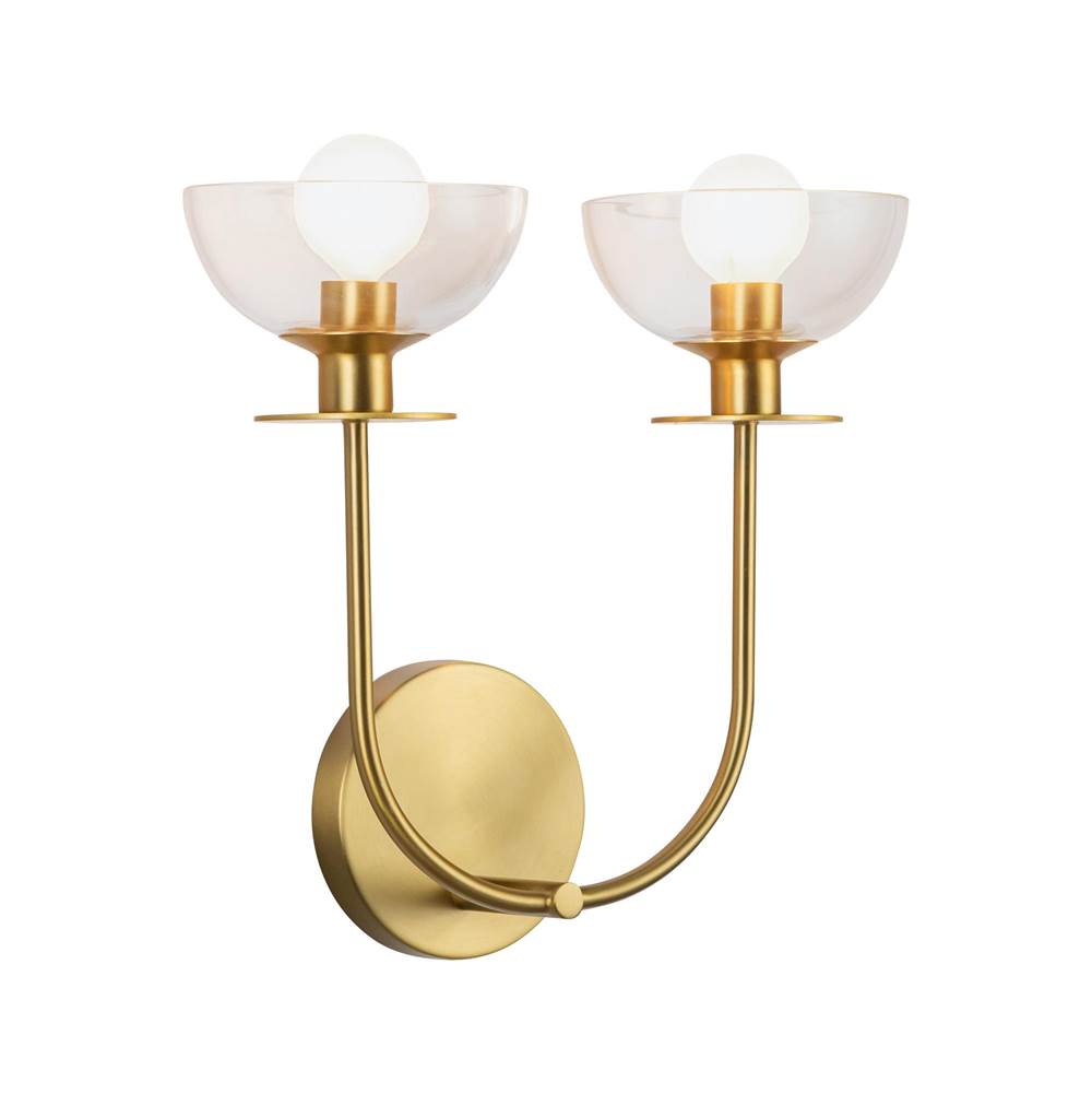 Alora Lighting WV515212BGCL Brushed Gold,Clear Glass Sylvia 12-in Brushed Gold/clear Glass 2 Lights Wall Vanity Image 4