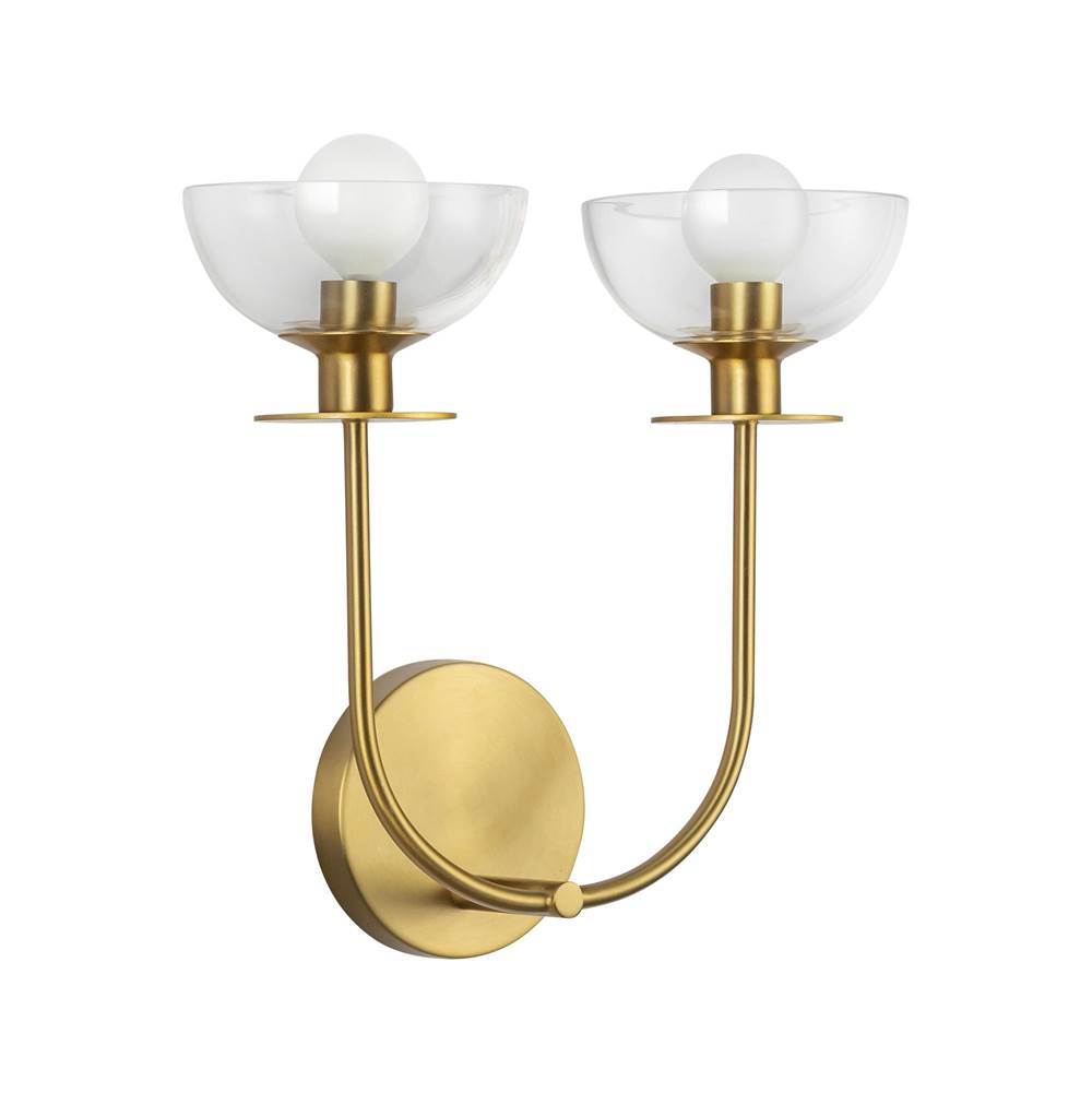Alora Lighting WV515212BGCL Brushed Gold,Clear Glass Sylvia 12-in Brushed Gold/clear Glass 2 Lights Wall Vanity Image 3