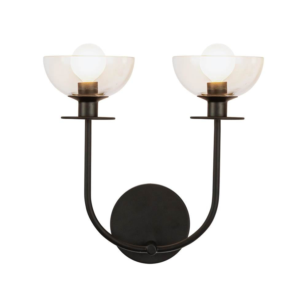 Alora Lighting WV515212MBCL Matte Black,Clear Glass Sylvia 12-in Matte Black/clear Glass 2 Lights Wall Vanity Image 1