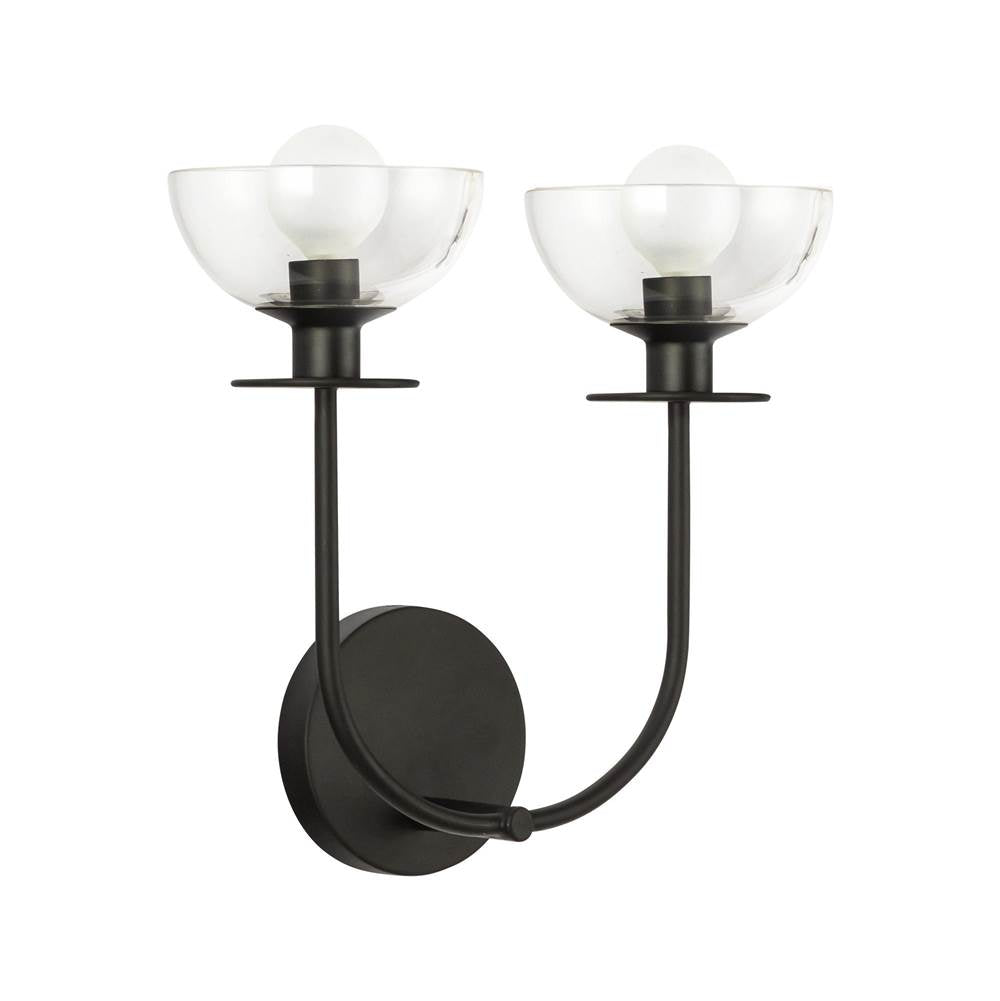 Alora Lighting WV515212MBCL Matte Black,Clear Glass Sylvia 12-in Matte Black/clear Glass 2 Lights Wall Vanity Image 3