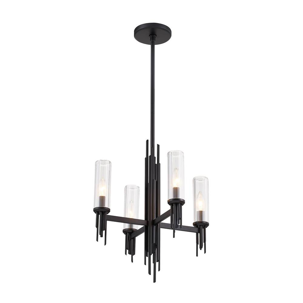 Alora Lighting Torres 18-in Clear Ribbed Glass/matte Black 4 Lights Chandeliers