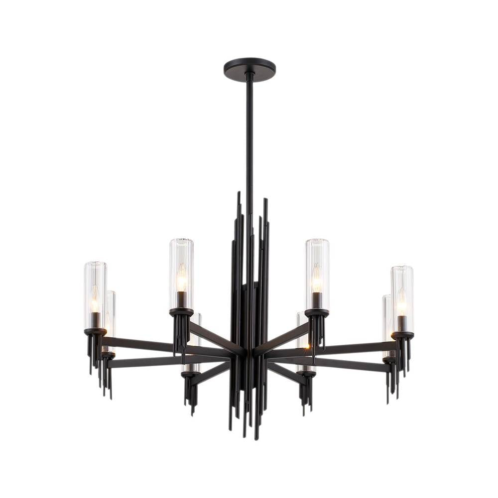 Alora Lighting Torres 36-in Clear Ribbed Glass/matte Black 8 Lights Chandeliers