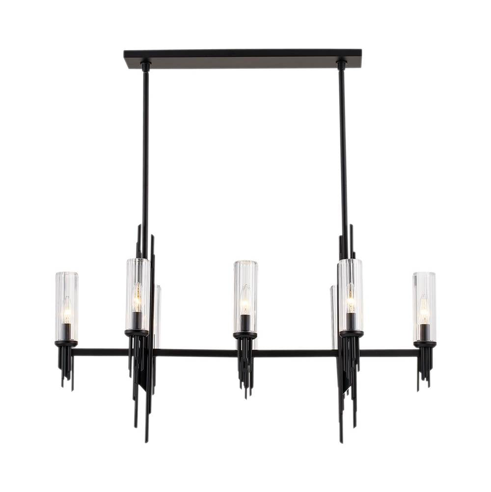 Alora Lighting Torres 38-in Clear Ribbed Glass/matte Black 8 Lights Linear Pendant