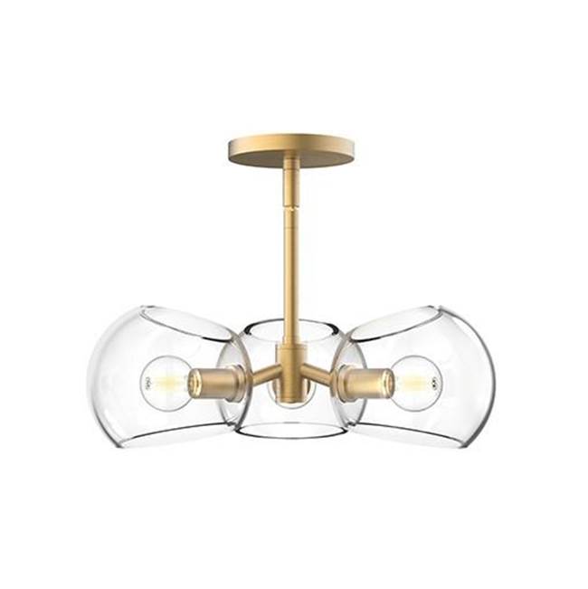 Alora Lighting Willow 16-in Brushed Gold/clear Glass 3 Lights Pendant