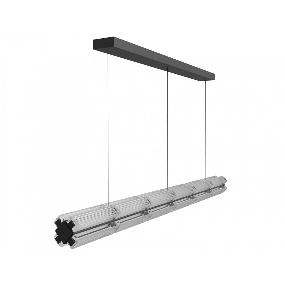 Avenue Lighting Fremont 78''w Linear Led Pendant In Black/clear Ribbed Glass