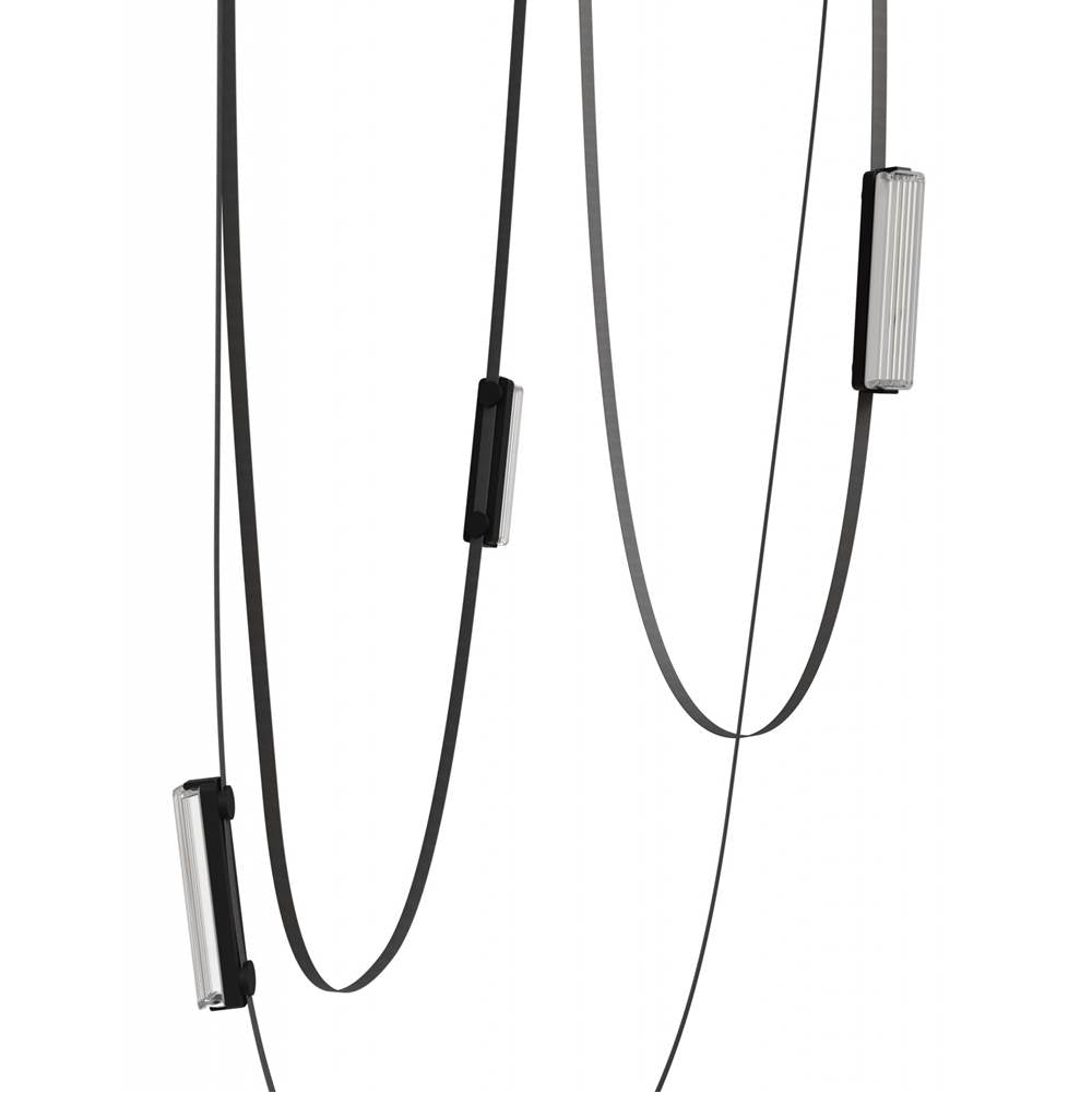 Avenue Lighting Fremont Belt 3-light 275''l Pendant In Black/clear Ribbed Glass Bars