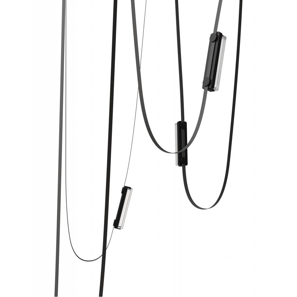 Avenue Lighting Fremont Belt 5-light 551''l Pendant In Black/clear Ribbed Glass Bars