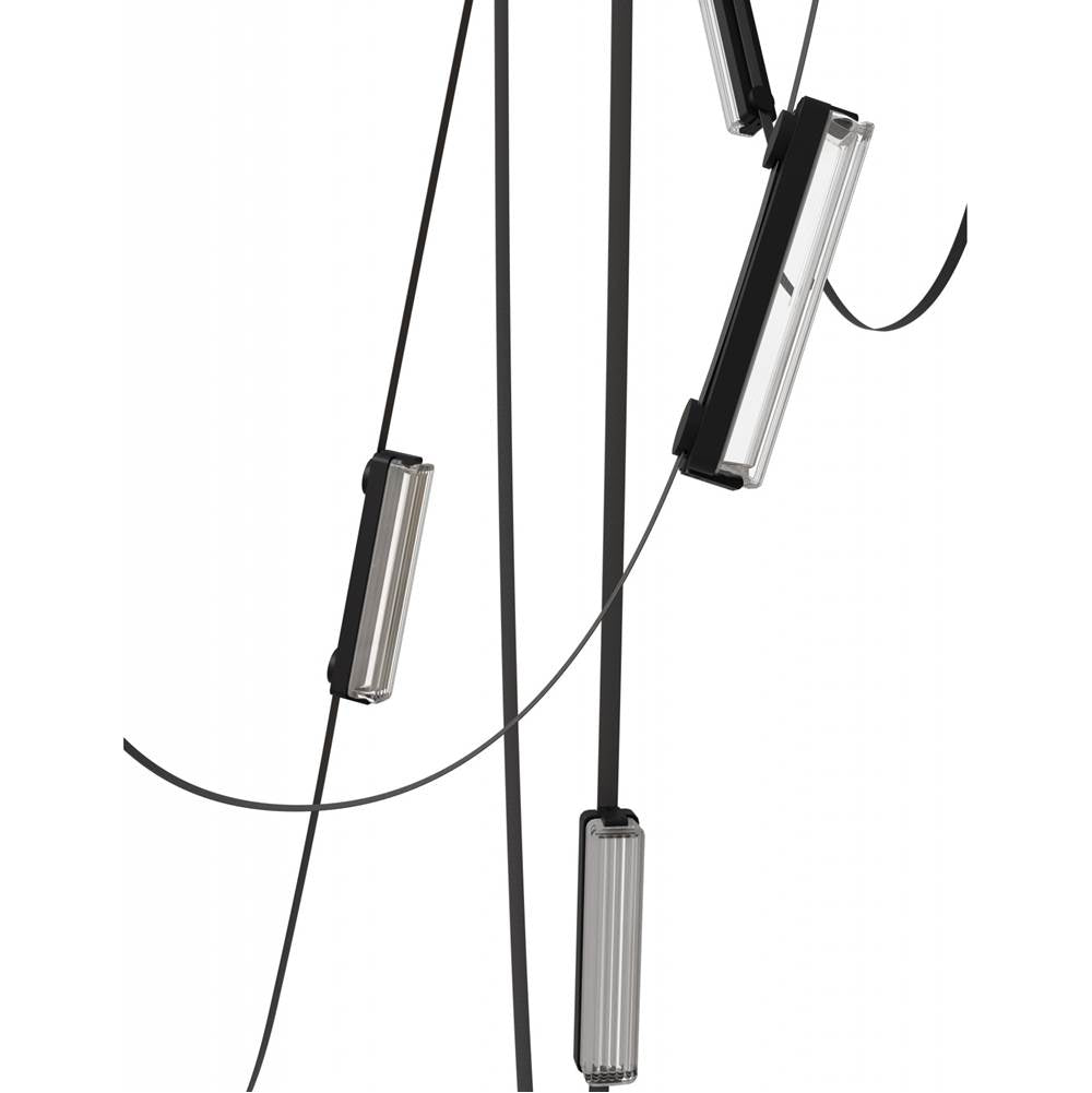 Avenue Lighting Fremont Belt 7-light 826''l Pendant In Black/clear Ribbed Glass Bars