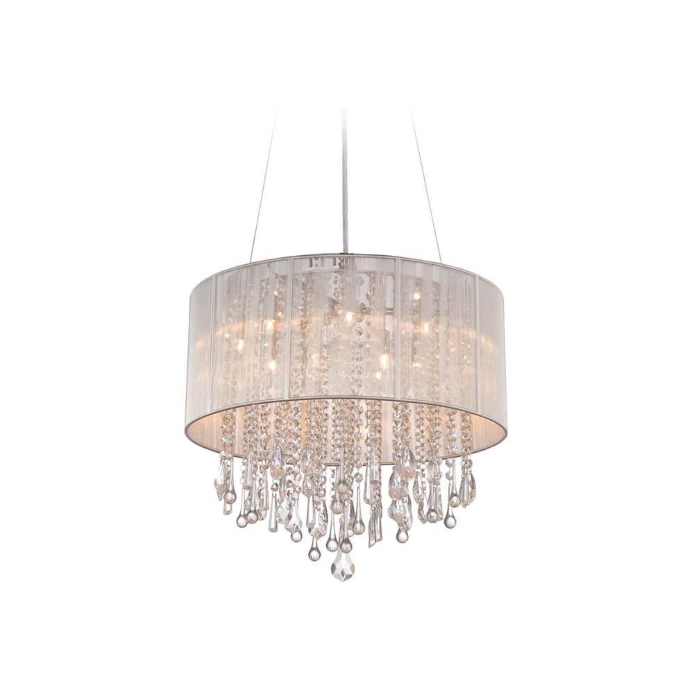 Avenue Lighting Beverly Dr Beverly Dr. Collection Round Silver Silk String Shade And Crystal Dual Mount