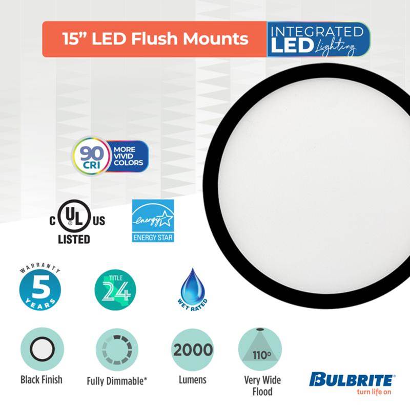 Bulbrite 773621 Black 25w Led 15in Flush Mount 3000k Black Dimmable Ja8 Image 4