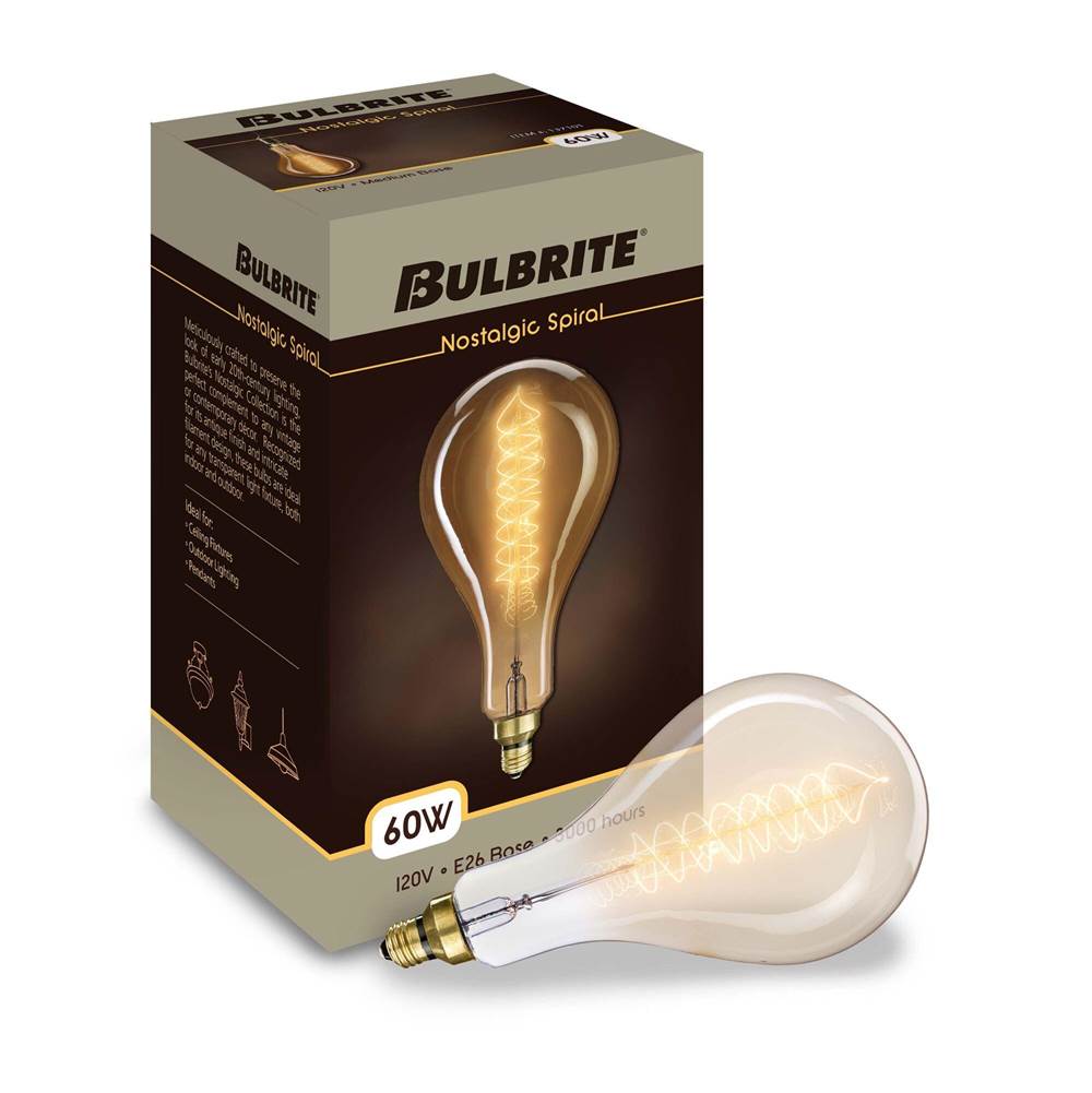 Bulbrite  60w Pear Shaped Grand Nostalgic Spiral E26 120v