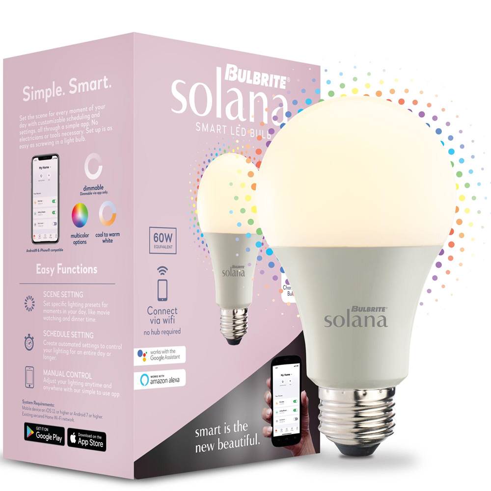 Bulbrite  Smart Led Wifi Bulb 9w A19 90cri White Light Plus Multi-color 60w Equivalent 1pk