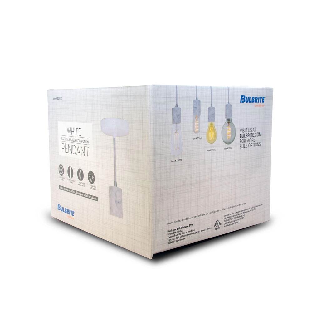 Bulbrite  Pend Dir Wire Nat Marble Socket White-silv Cord