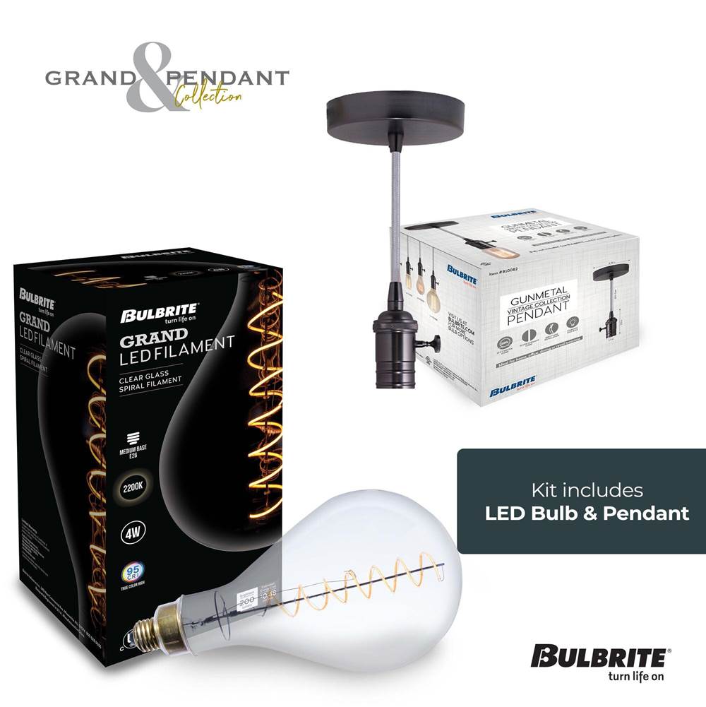 Bulbrite  4w Led Pear Shaped Grand 2200k Filament W/ Gunmetal Black Pendant With Silver String