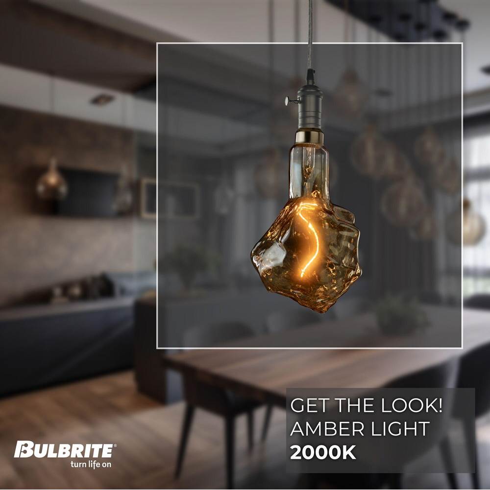 Bulbrite 810168  4w Led Glacier Natural Shaped Grand 2200k Filament W/ Gunmetal Black Pendant With Silver String Image 2