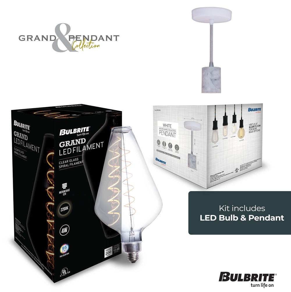 Bulbrite  4w Led Diamond Shaped Grand 2200k Filament W/ White Marble Pendant With White String