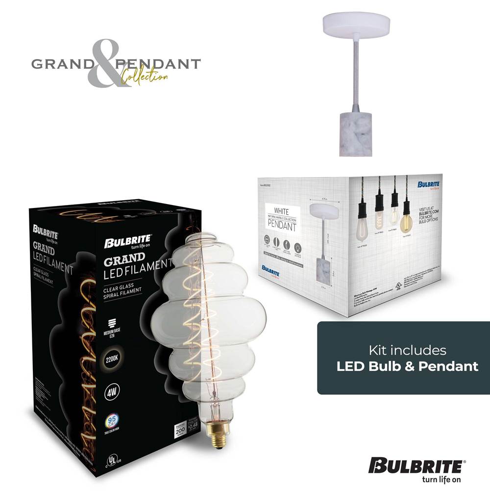 Bulbrite  4w Led Beehive Shaped Grand 2200k Filament W/ White Marble Pendant With White String