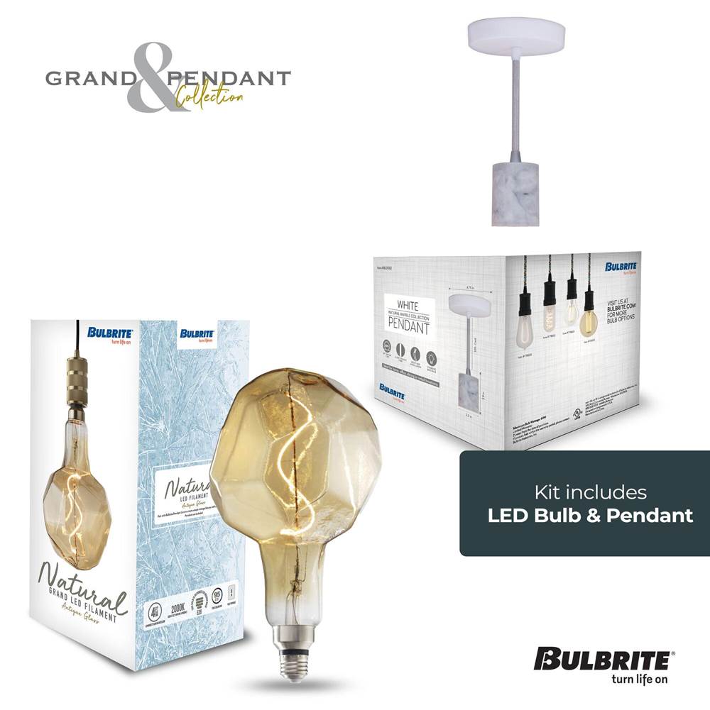 Bulbrite  4w Led Jewel Natural Shaped Grand 2200k Filament W/ White Marble Pendant With White String