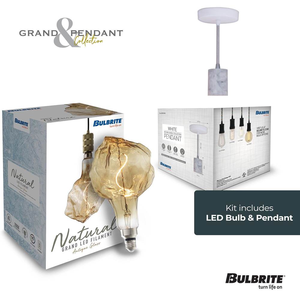 Bulbrite  4w Led Glacier Natural Grand 2200k Filament W/ White Marble Pendant With White String