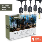 Bulbrite  48' String Light 15 Sockets 36'' Spacing E26 Black Kit - W/1w Plastic Led S14 Clear Lamps