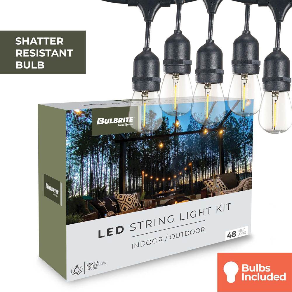 Bulbrite  48' String Light 15 Sockets 36'' Spacing E26 Black Kit - W/1w Plastic Led S14 Clear Lamps