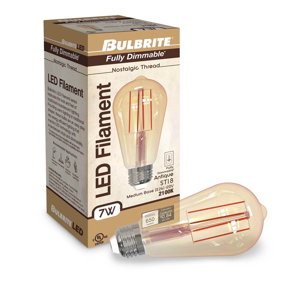 Bulbrite  7w Led St18 2100k Filament Nostalgic E26 Fully Compatible Dimming